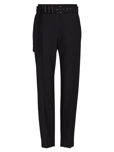 Brunello Cucinelli Tropical Wool Pant With Monili Striped Grommet Belt In Black