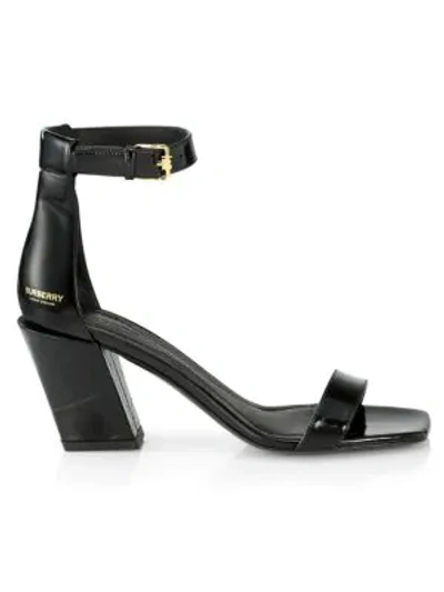 Burberry Women's Pirmont Croc-embossed Angular Heel Sandals In Black