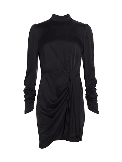 Zimmermann Ladybeetle Drape Long-sleeve Silk-satin Sheath Dress In Black