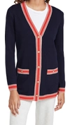 L Agence Ariel Metallic-trimmed Merino Wool And Cashmere-blend Cardigan In Navy