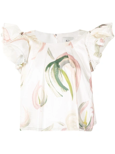 Aje Imprint Floral-print Cotton-poplin Top In Painterly Lace Leaf