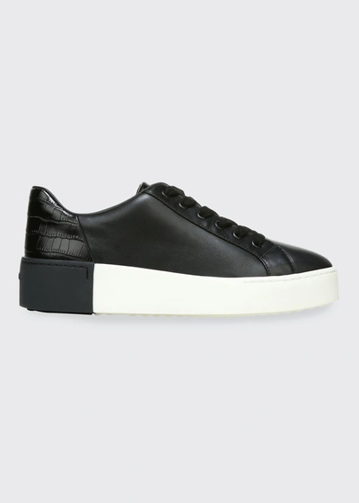 Vince Bensley Smooth And Croc-effect Leather Sneakers In Black