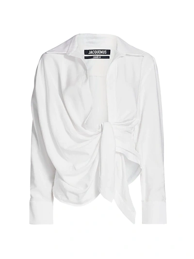 Jacquemus La Chemise Bahia Draped Blouse In Ecru