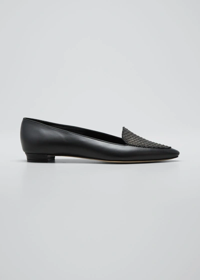Manolo Blahnik Agos Leather & Snake Loafers, Black In Blck 0015