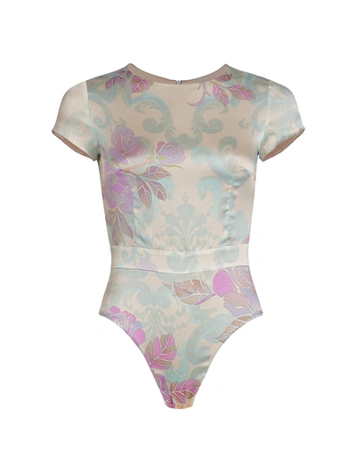 Adriana Iglesias Women's Bel Stretch-silk Floral Jacquard Bodysuit In Cool Bloom