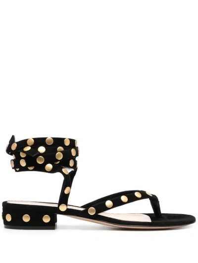 Gianvito Rossi Studded Suede Ankle-tie Thong Sandals In Black