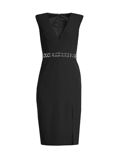 Aidan Mattox V-neck Cap-sleeve Sheath In Black