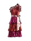 Tanya Taylor Women's Lilliana Tiered Metallic Dress In Rouge
