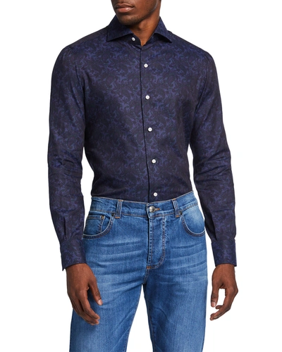 Isaia Men's Paisley Sport Shirt In Blue Green