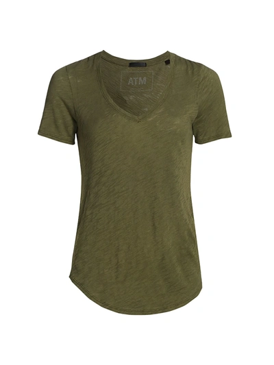 Atm Anthony Thomas Melillo Slub Jersey V-neck Tee In Army