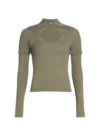 Jacquemus La Maille Albi Stretch-wool Keyhole Knit Sweater In Green
