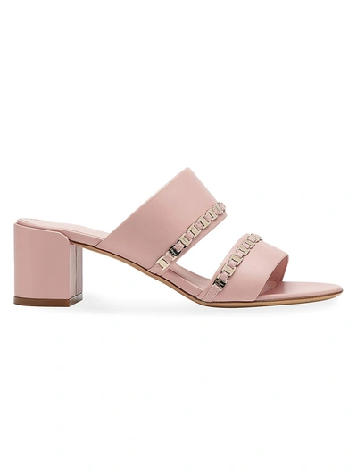 Ferragamo Trabia Embellished Leather Mules In Pink