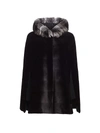 The Fur Salon Chinchilla Fur-trimmed Hooded Reversible Mink Fur Cape In Black Natural