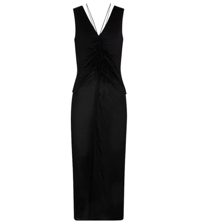 Helmut Lang Scala Ruched Sleeveless Midi Dress In Black