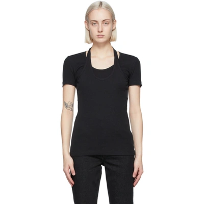 Helmut Lang Black Layered Ribbed Jersey T-shirt