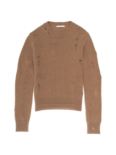 Helmut Lang Distressed Crewneck Sweater In Camel