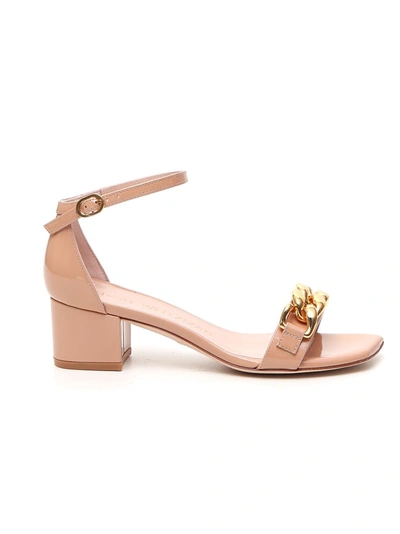 Stuart Weitzman Amelina Golden Chain Patent Block-heel Sandals In Pink