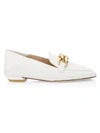 Stuart Weitzman Mickee Chain Square-toe Leather Loafers In White