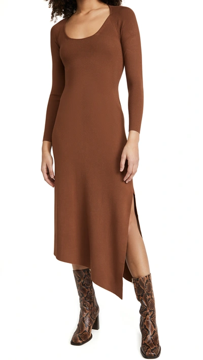 A.l.c Harvey Long Sleeve Asymmetrical Hem Dress In Brown