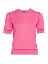 Escada Suntana Contrast Wool Crew Short-sleeve Sweater In Pink