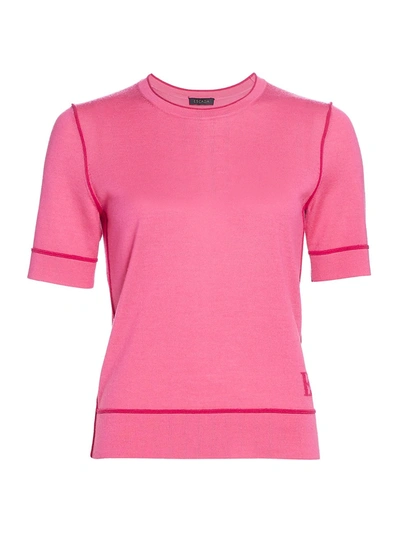 Escada Suntana Contrast Wool Crew Short-sleeve Sweater In Pink