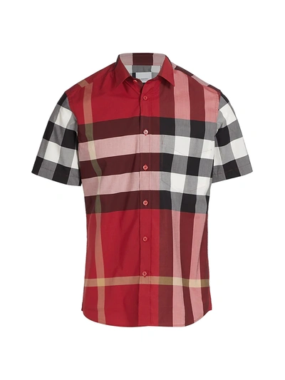 Burberry Men's Somerton Plaid Short-sleeve Sport Shirt In Parade Red