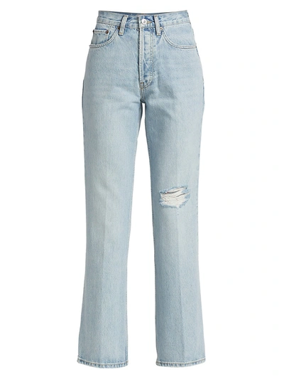 Re/done Originals 70s Distressed High-rise Bootcut Jeans In Light Blue