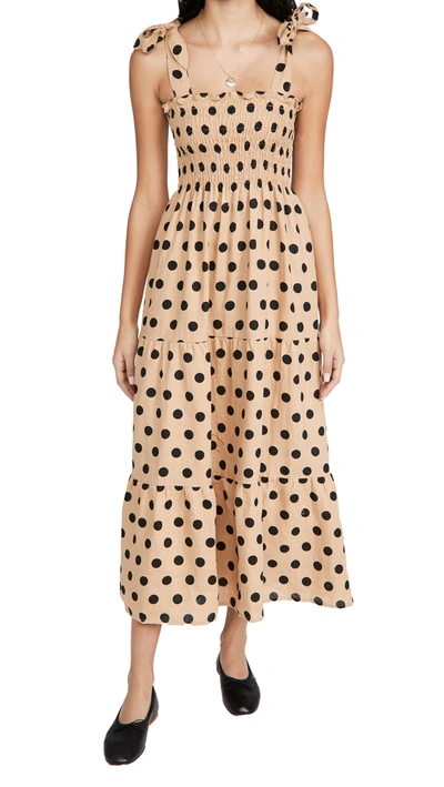 Faithfull The Brand + Net Sustain Rianne Tie-detailed Polka-dot Linen Midi Dress In Emelda Dot Print - Biscuit