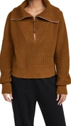 Varley Mentone Quarter-zip Knit Top In Brown