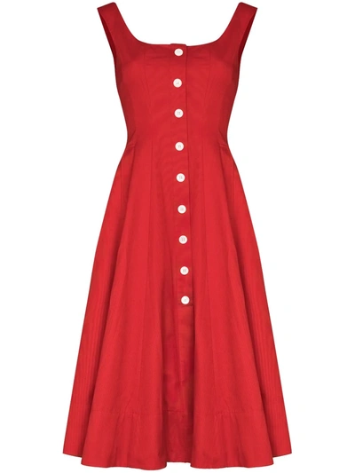 Staud Loretta Cotton-blend Faille Midi Dress In Rot