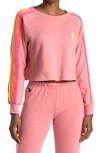 Aviator Nation Neon-striped Fleece Sweatshirt In Rose Neon