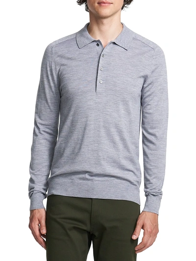 Theory Regal Wool Long Sleeve Polo Shirt In Cool Heather Grey