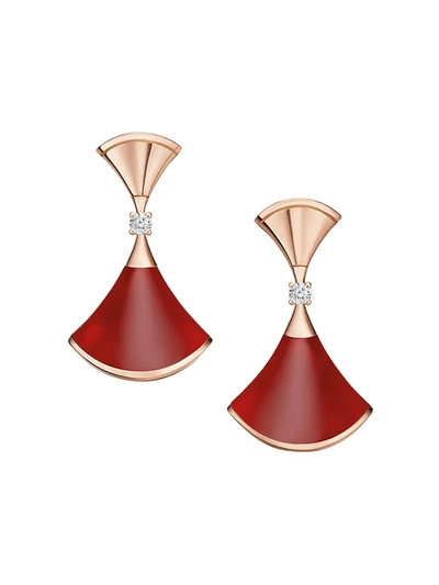 Bvlgari Women's Divas' Dream 18k Rose Gold Earrings, Carnelian & Diamond Earrings