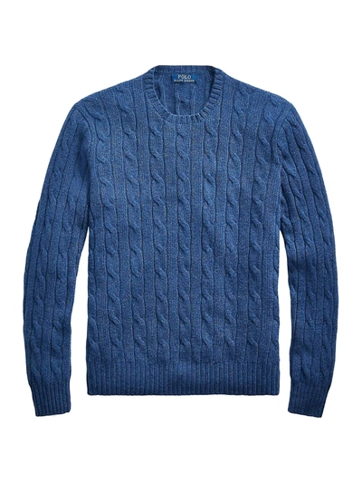 Polo Ralph Lauren Men's Cable Knit Cashmere Sweater In Rustic Navy Heather