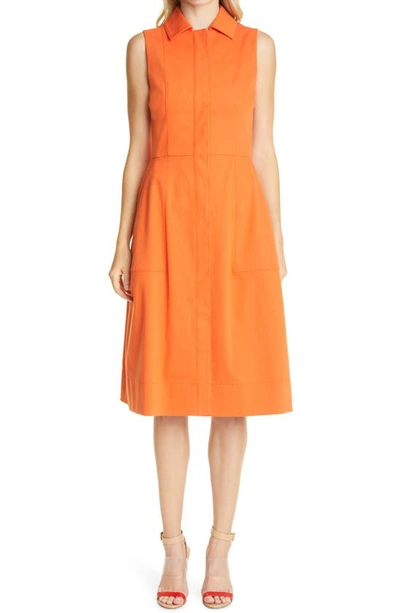 Akris Sleeveless Stretch Denim A-line Dress In Orange