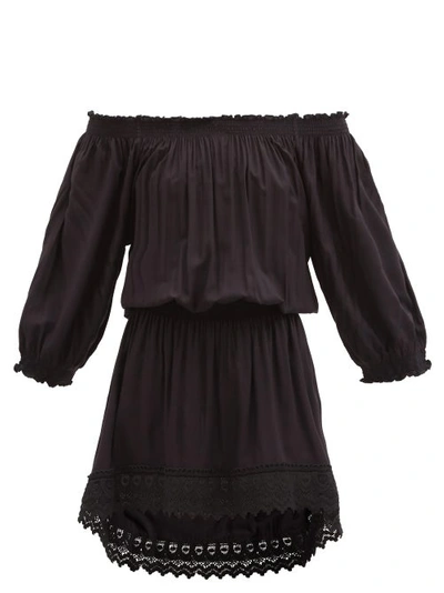 Melissa Odabash Ivy Off-shoulder Lace-trim Shirred-poplin Dress In Black