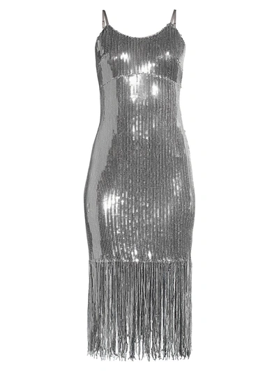 Fame And Partners The Jackie Embellished Fringe Dress In Silver