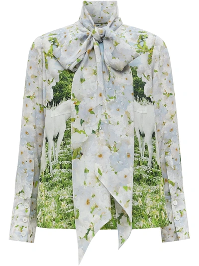 Burberry Meadow Print Crepe De Chine Pussy-bow Blouse In White Ip Pattern