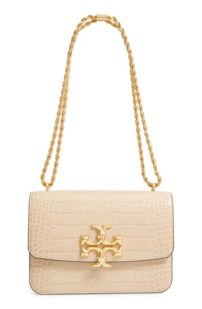 Tory Burch Eleanor Croc Embossed Leather Convertible Shoulder Bag In Perfect Sand