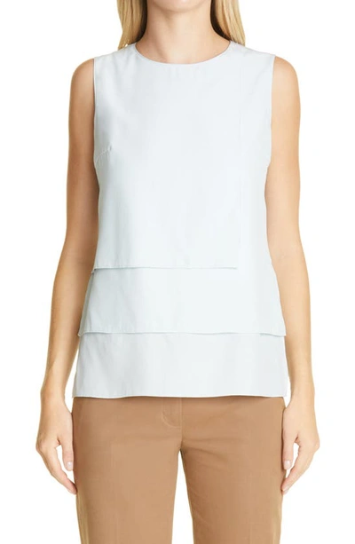 Akris Sleeveless Silk Crepe De Chine Layered Top In Light Blue