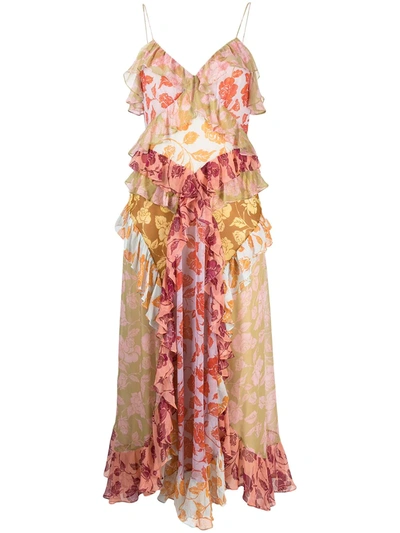 Zimmermann Lovestruck Rose-print Asymmetric Maxi Dress In Multicolour