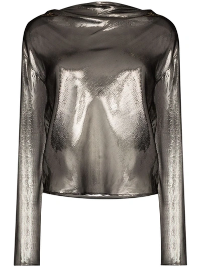 Rta Soline Long-sleeve Liquid Cowl-neck Top In Grey