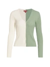 Staud Shoko Cargo Colorblock Cardigan In Ivory Sage