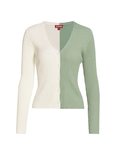 Staud Shoko Cargo Colorblock Cardigan In Ivory Sage