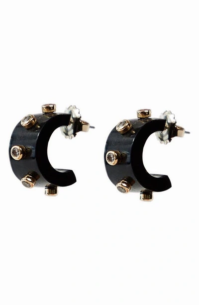 Akola Gianna Crystal-studded Black Horn Huggie Hoop Earrings