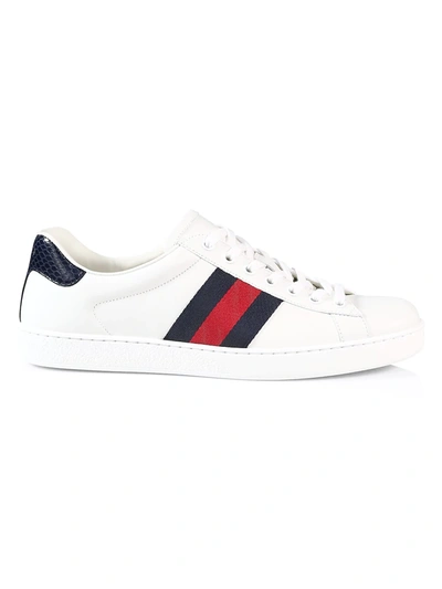 Gucci Gg Stripe Tennis Sneakers In White Blue