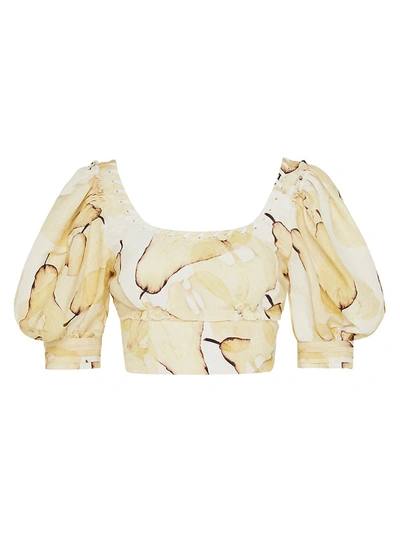 Aje Women's Unlace Pear Print Crop Top In Pale Yellow/ivory