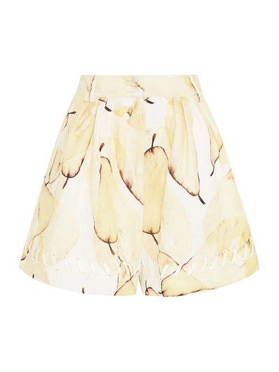 Aje Unlace Pear Linen Shorts In Pale Yellow/ivory
