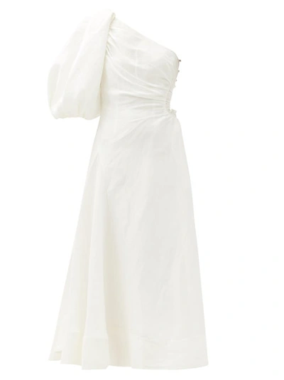 Aje One-shoulder Side-cutout Linen-blend Dress In White