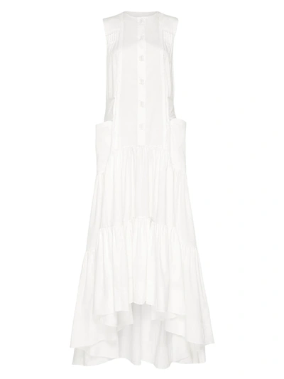 Aje Hushed Ruffle Cotton Midi Dress In White